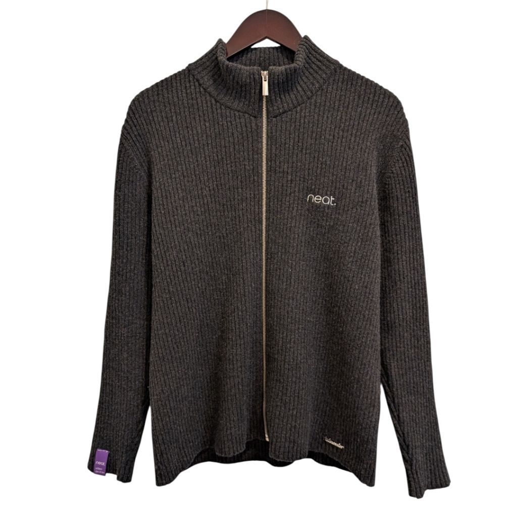 Holzweiler x Neat. Charcoal Grey 100% Lambswool Ribbed Full Zip Cardigan Small